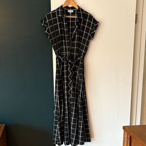 Calvin Klein Black and White Grid Midi Dress